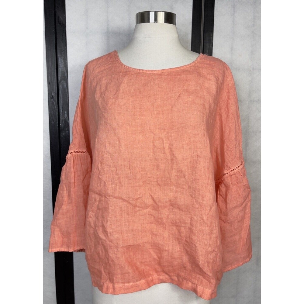120% Lino Flax Linen Half Sleeves Blouse. Size: 46 10 Large